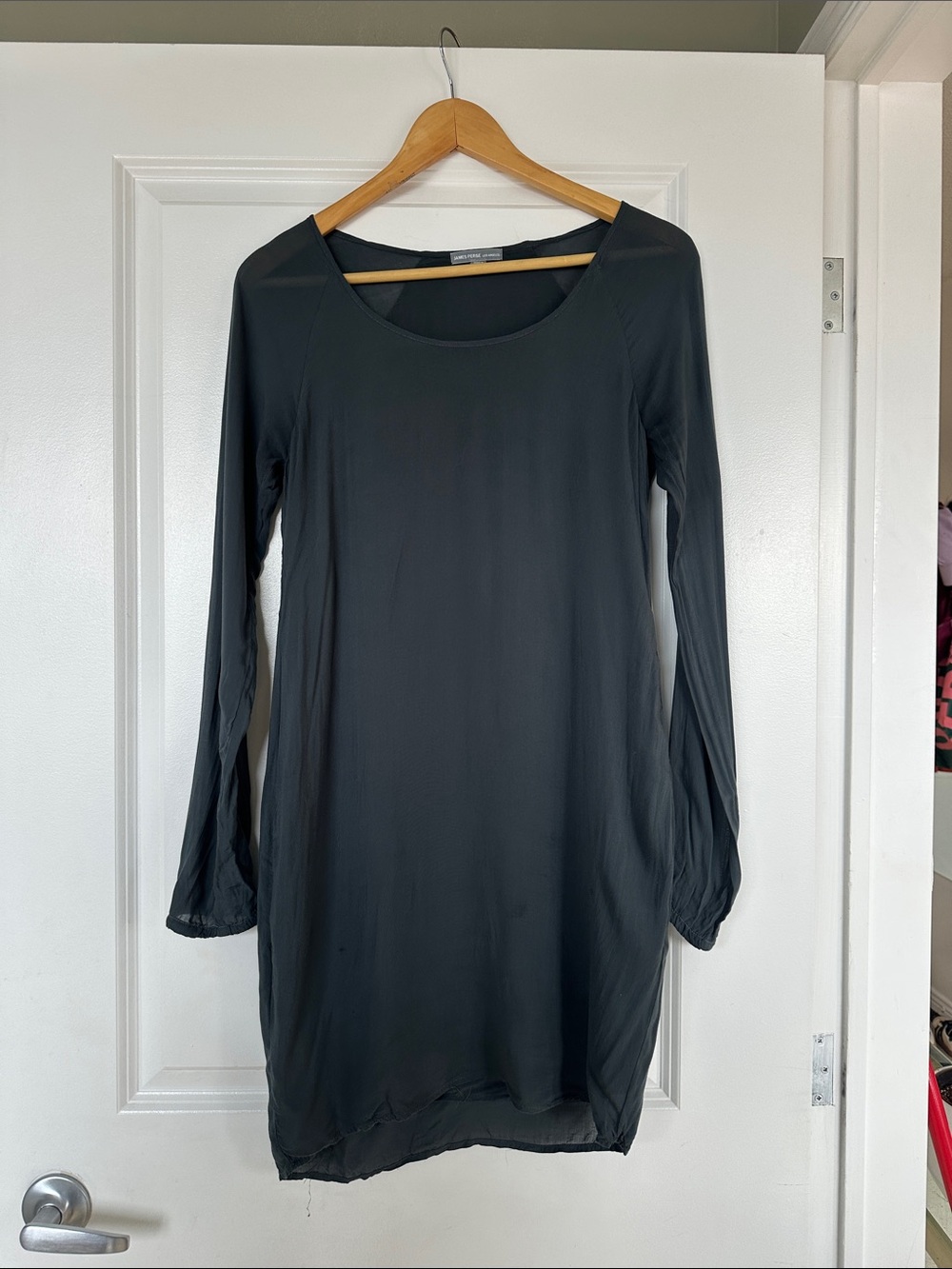 James Perse long sleeved shift dress. Dark green/teal. 
It has pockets!